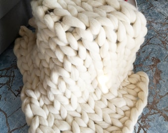 Couverture en tricot chunky, couverture en laine mérinos, couverture en tricot géant, couverture de bébé en laine, couverture tricotée de bras, couverture confortable, laine 100% mérinos,