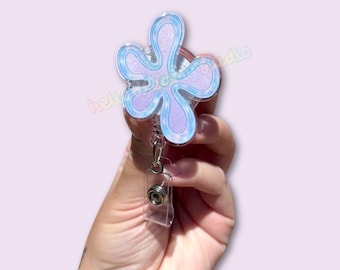 Sky Flower Badge Reel, Glitter Flower Badge Reel