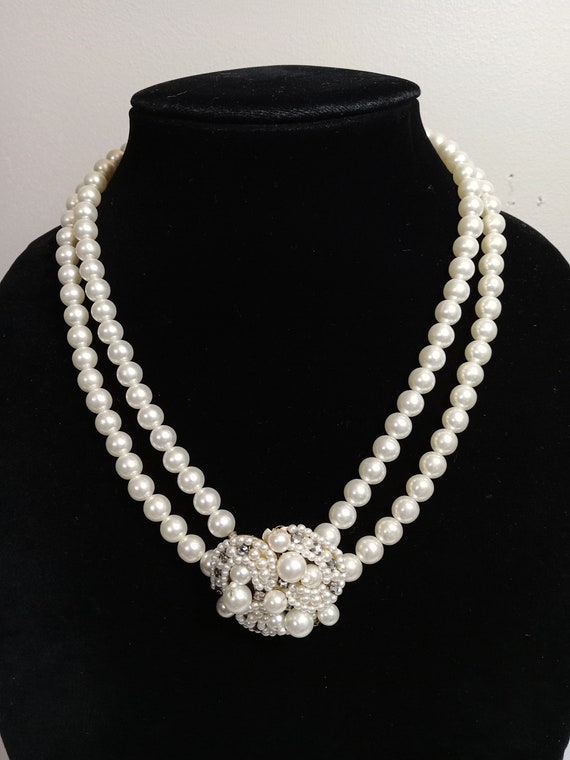 Vintage Double Strand Pearl Bead Necklace; Vintag… - image 2