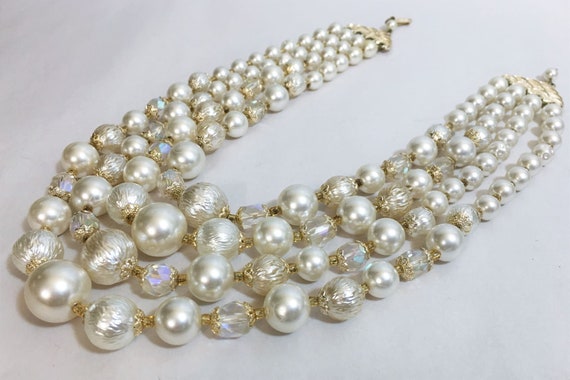 Vintage Gold Tone Stacking Pearl & Rondelle Bead … - image 5