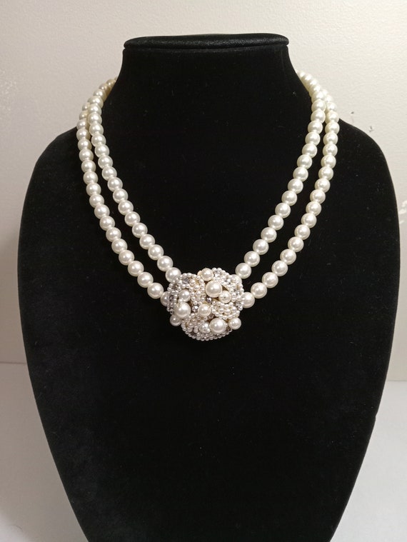 Vintage Double Strand Pearl Bead Necklace; Vintag… - image 1