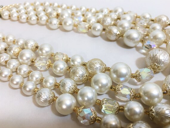 Vintage Gold Tone Stacking Pearl & Rondelle Bead … - image 7