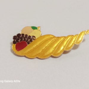 Vintage Gold Tone Enamel Fruit Basket Brooch; Vintage Fruit Basket Brooch; Enamel Fruit Basket Brooch; Basket Brooch; Vintage Brooch