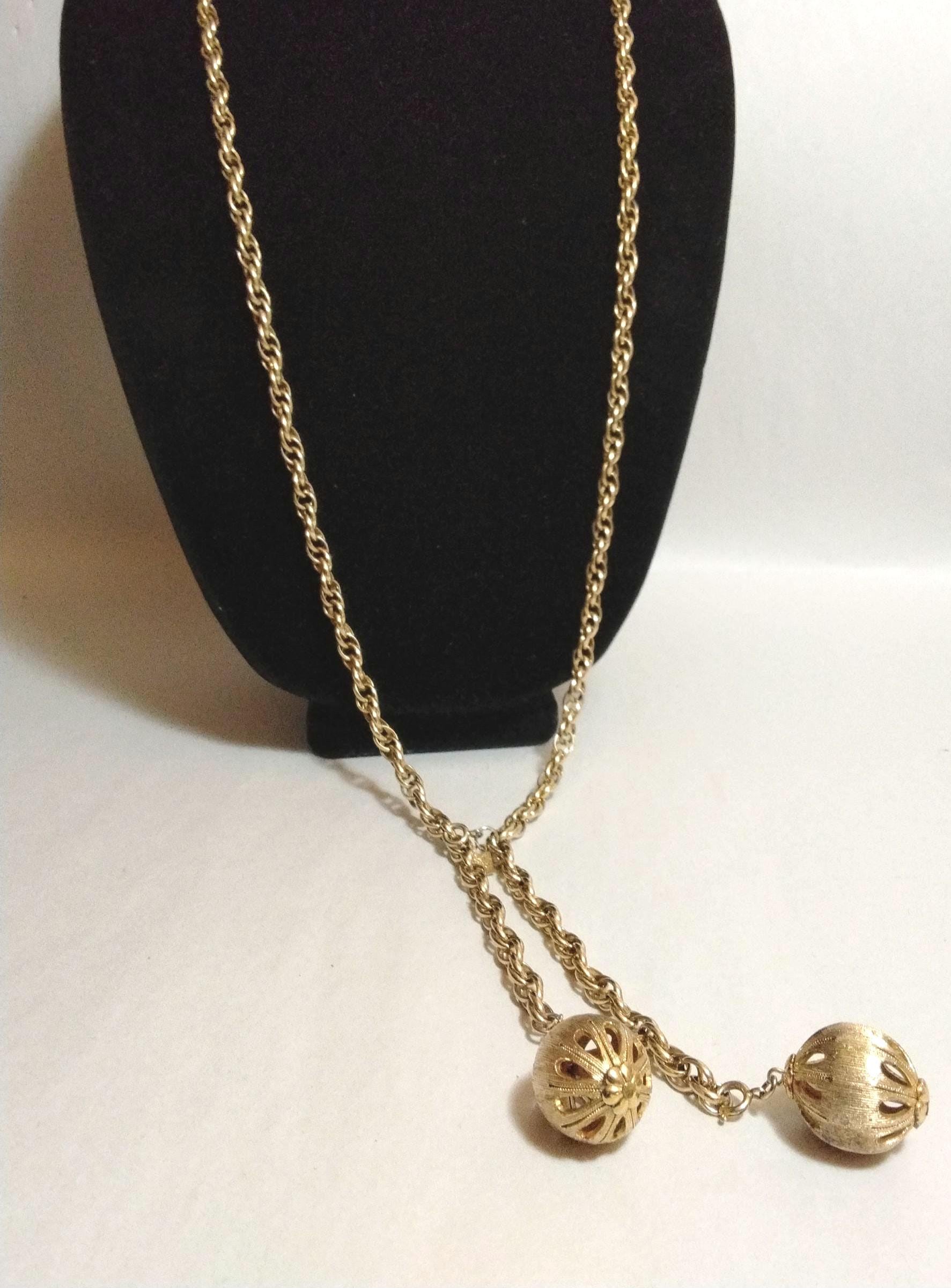 【VINTAGE HOLLYWOOD】Round Ball Lock Long Necklace Vintage EMMONS 48