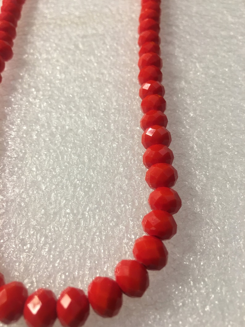 Rondell Faceted Red Glass Bead Necklace Choker W Magnetic Clasp 16 Red Bead Necklace Red Diamond Cut Bead Choker Red Necklace