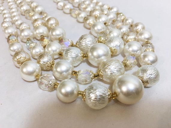 Vintage Gold Tone Stacking Pearl & Rondelle Bead … - image 3