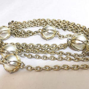 Vintage Gold Tone Opera Necklace: Caged White Bead Station Chain - Etsy