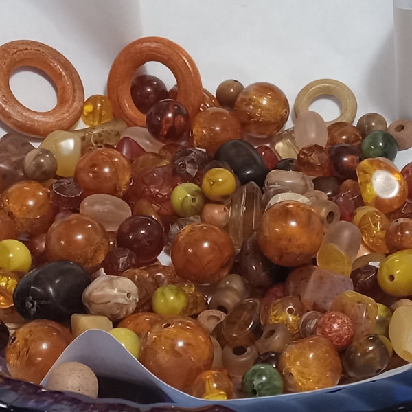 Vintage Shades of Orange Mixed Variety Bakelite, Lucite & Other Bead Lot; Vintage Brown and Orange Bead Lot; Vintage Bead Lot; Bead Soup