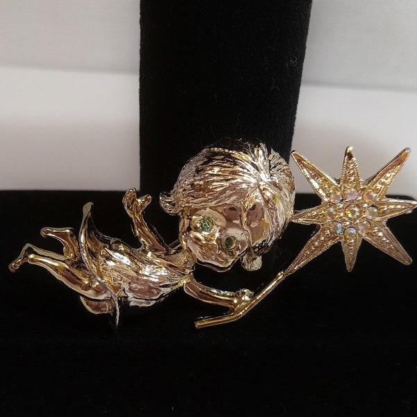 Vintage Gold Tone TANCER II Rhinestone Star Fairy Brooch; Vintage TANCER ll Fairy Brooch; Vintage Fairy Brooch; Vintage Brooch; Brooch