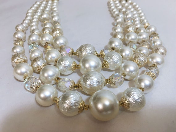 Vintage Gold Tone Stacking Pearl & Rondelle Bead … - image 2