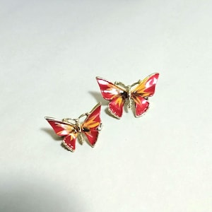 Vintage Red & Orange Enamel Matching Butterfly Brooch Pins; Vintage Butterfly Brooches; Butterfly Brooch; Mini Butterfly Brooches