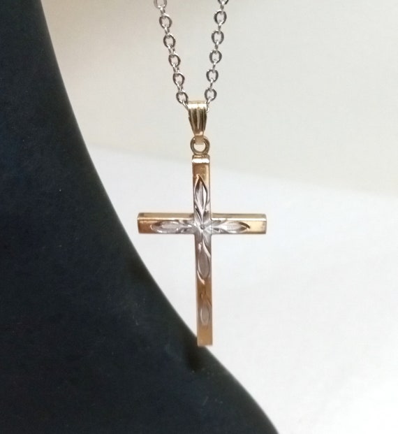14K Gold Filled & Sterling Cross Pendant and Silve