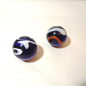 Vintage Vacor Glass Marbles: Cobalt Blue Pair, Collectible 1 3/8&quot;
