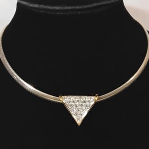 Vintage Gold Tone Sliding Rhinestone Pendant Choker; Pendant Choker; Gold Tone Choker; Omega Choker; Rhinestone Choker; Vintage Choker
