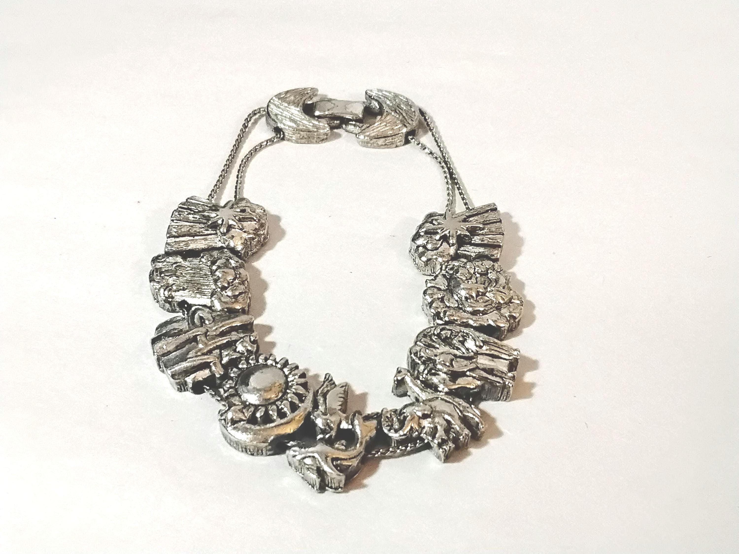 Charm Bracelets Tofa Bracelet Signed TOFA Gold Tone Slide Charm Bracelet Teacher School Theme Apple  Computer