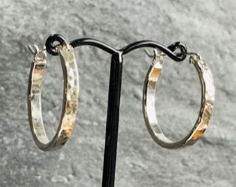 Hoop Earrings, 3.5mm Wide Hammered Hoop in Recycled Sterling Silver, Size - Medium, Special Gift, Xmas Present,