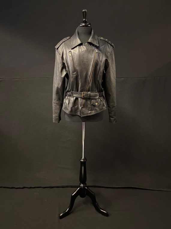 1980's Black Leather Motorcycle Jacket