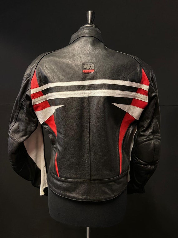1990's Graphic Leather Motorcycle Jacket Safe /2 Ke… Gem