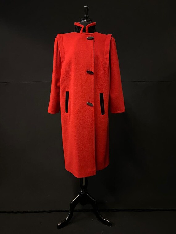 1980's Red & Black Coat - Nehru Collar - Fantastic