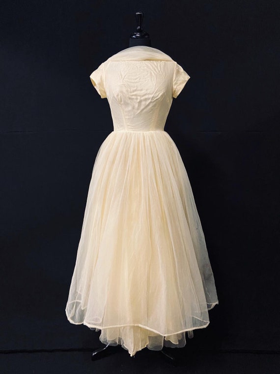 Original 1950's Powder Yellow Tulle Ballgown With