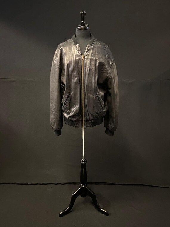 Oversized 1980's Black Leather Bomber Jacket