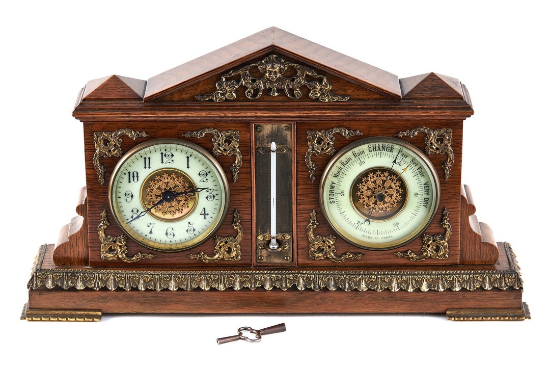 Quality Antique Desk Clock and Barometer Set - Etsy