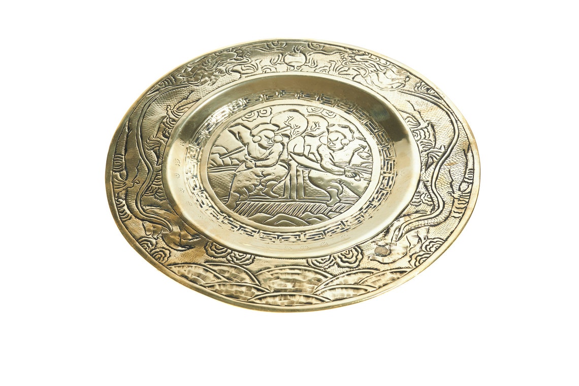 Pair of Antique Hand Engraved Brass Chinese Plates Etsy