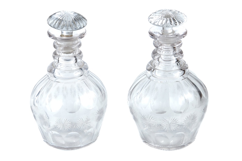 Fine Pair Of Georgian Glass 3 Ringed Decanters Fine Pair Of Georgian Glass 3 Ringed Decanters