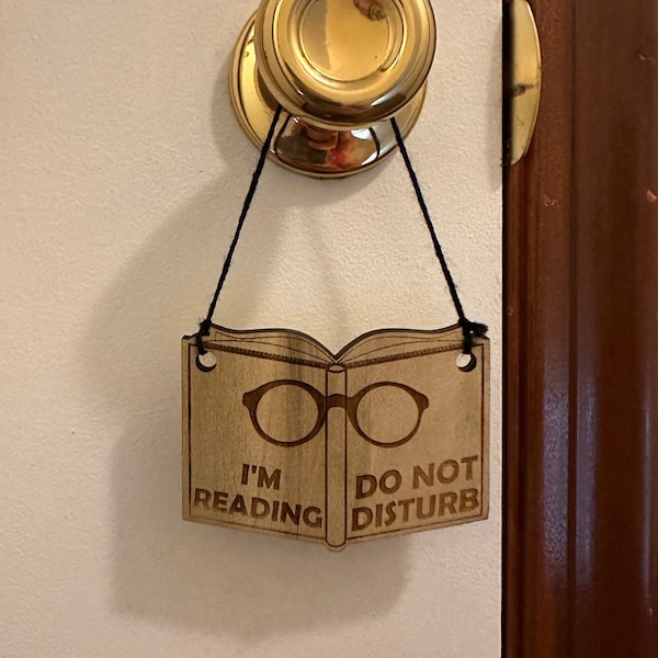 Miniature Reading Do Not Disturb Engraved Door Hanger Sign Bookworm