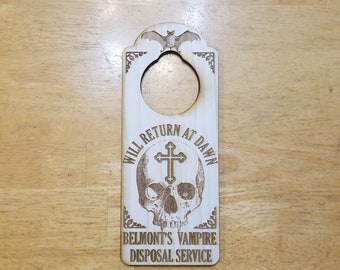 Belmont's Vampire Disposal Service Engraved Will Return Door Hanger Sign Castlevania