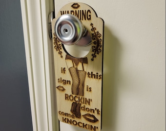 If This Sign is Rockin&#39; Don&#39;t Come Knockin&#39; Do Not Disturb Engraved Door Hanger Gag Sign