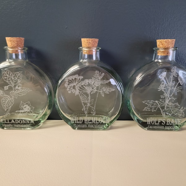 Wolf's Bane Hemlock Belladonna Etched Glass Apothekerflaschen-Set 5,7 oz