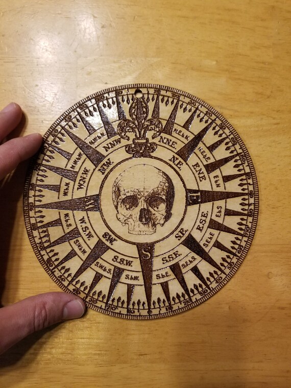 Death Compass Design Wood Engraved Hanging Wall Piece Etsy