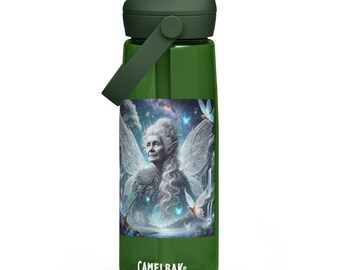 Botella de agua con pajita y diseño de hada caprichosa – Hidratación con arte fantástico