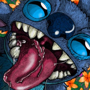 Stitch original fan art piece print for disney fans lilo and stitch fans disney movie art piece of cute alien stitch
