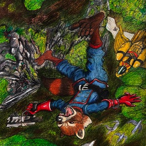 Arte de pose de ação Rocket Raccoon para pendurar na parede para fãs de quadrinhos da Marvel, guardiões da galáxia, ilustração tradicional, fanart da Disney