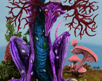 Fantasiemonsterkunstprint, scifi-familieportret