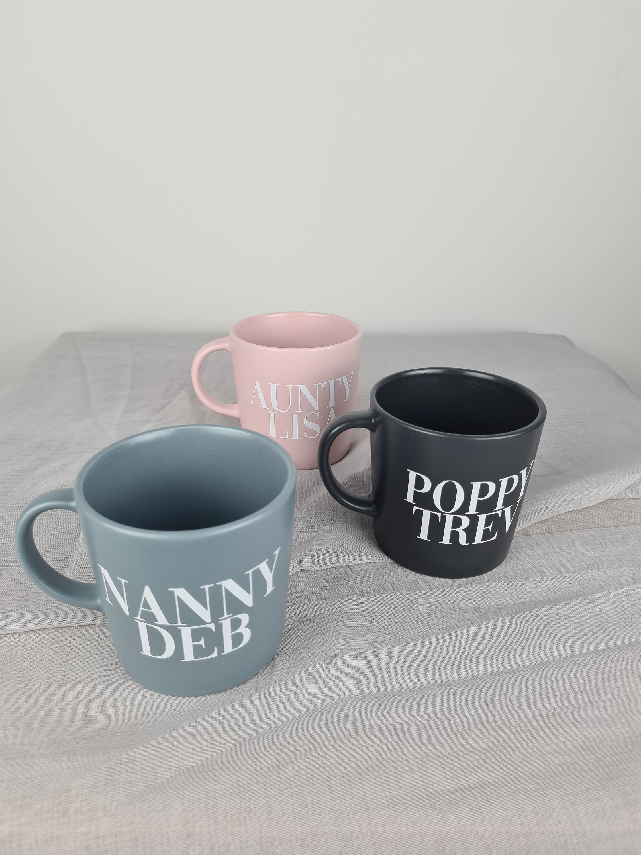 Personalised Mugs With Serif Font Vinyl Decal 300ml Matte & Gift Box