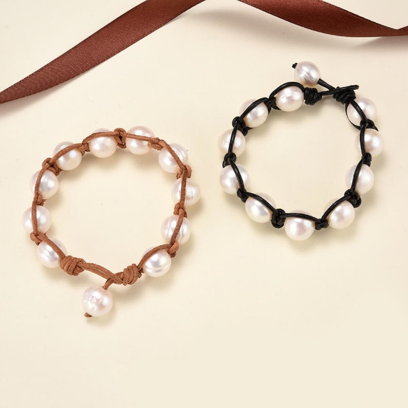 Large Pearl Knotted on Leather Wrap Bracelet-Black Leather Bracelet-Genuine Freshwater Pearl-Leather Pearl Bracelet
