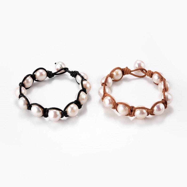 Large Pearl Knotted on Leather Wrap Bracelet-Black Leather Bracelet-Genuine Freshwater Pearl-Leather Pearl Bracelet