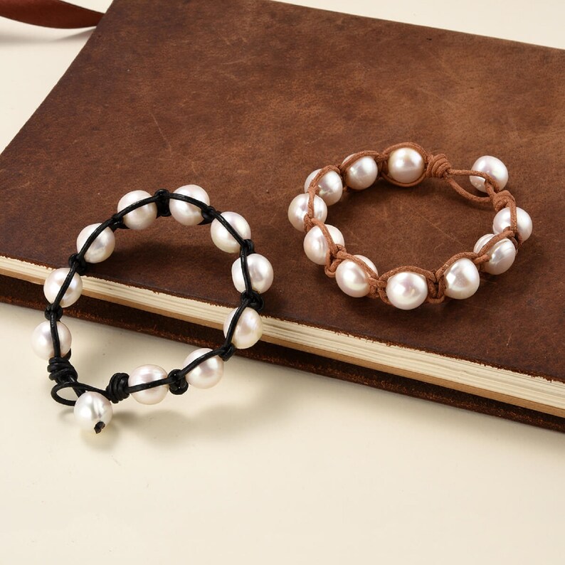 Large Pearl Knotted on Leather Wrap Bracelet-Black Leather Bracelet-Genuine Freshwater Pearl-Leather Pearl Bracelet
