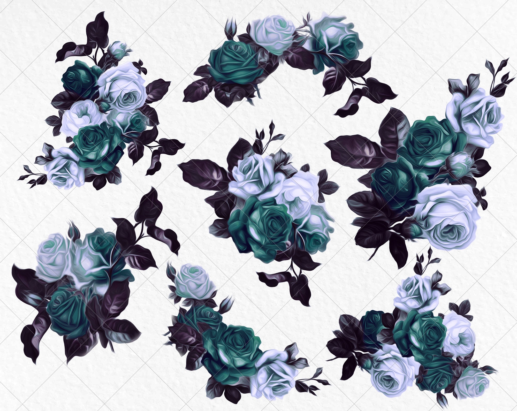 Turquoise Roses Clipart Vintage Roses Clip Art Blue Floral Etsy