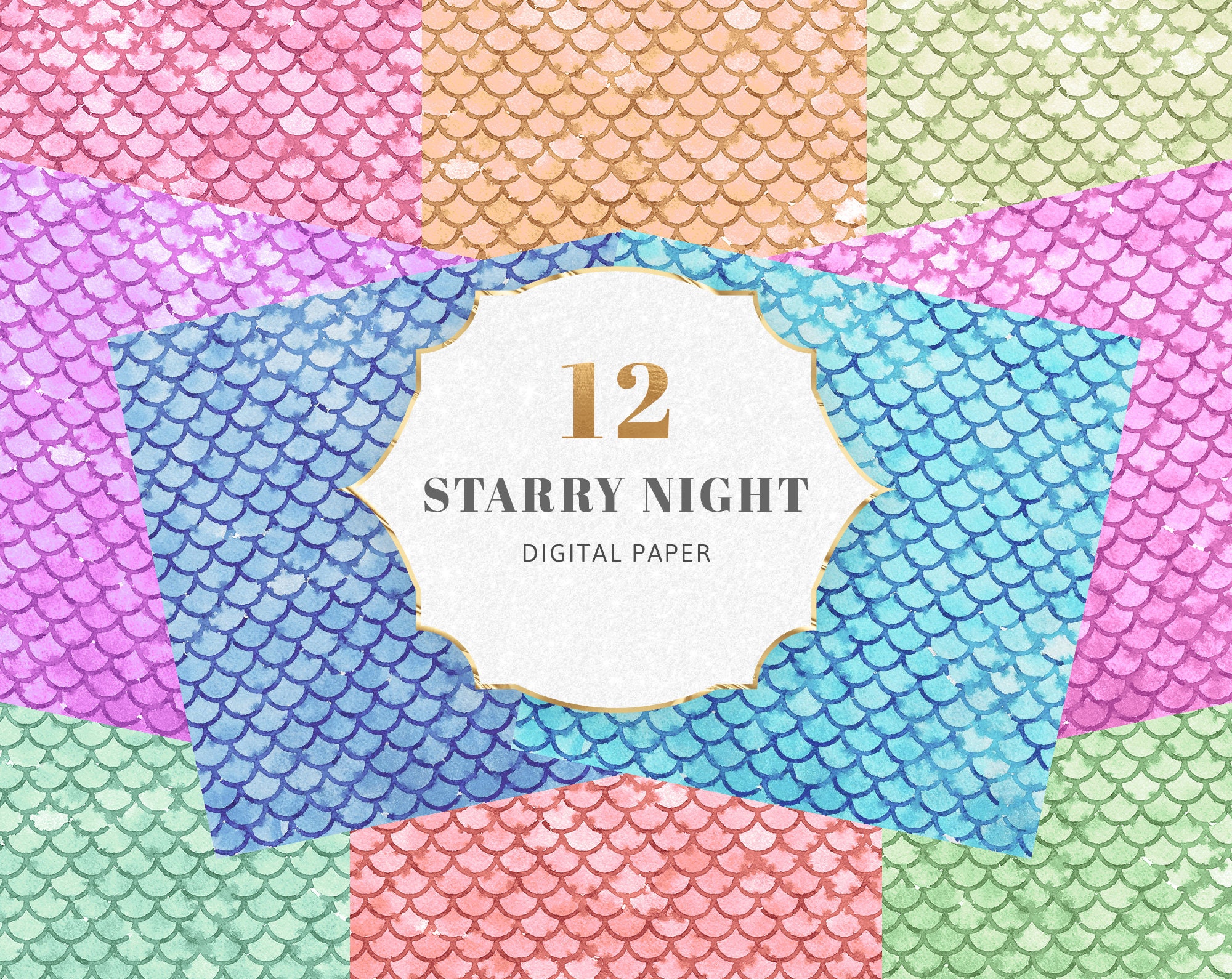 Mermaid Scales Paper Fish Scales Digital Paper Colorful Etsy