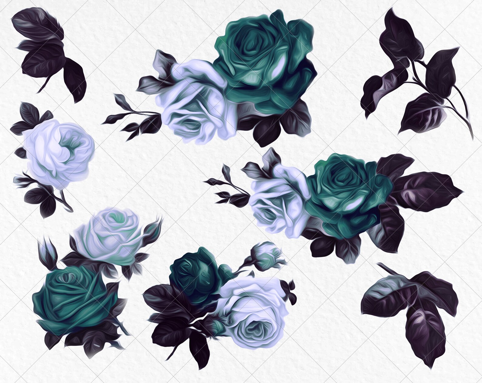 Turquoise Roses Clipart Vintage Roses Clip Art Blue Floral Etsy
