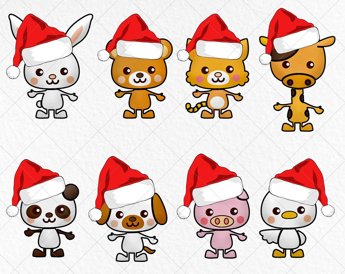Kawaii Christmas Animals Clipart Funny Animals Clip Art New | Etsy