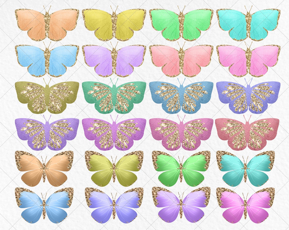 Glitter Butterflies Clipart Pastel Butterflies Clip Art Etsy