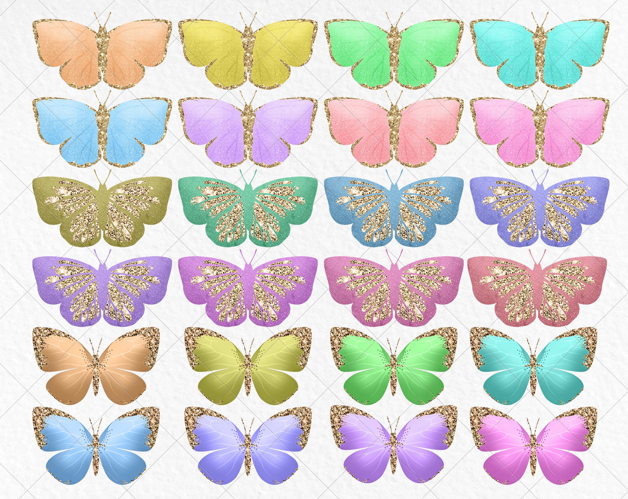 Glitter Butterflies Clipart Pastel Butterflies Clip Art Etsy
