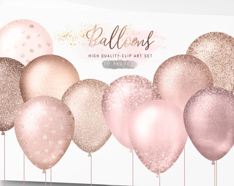 Rose Gold Balloons Clipart Glitter Balloons Clip Art Sparkle | Etsy