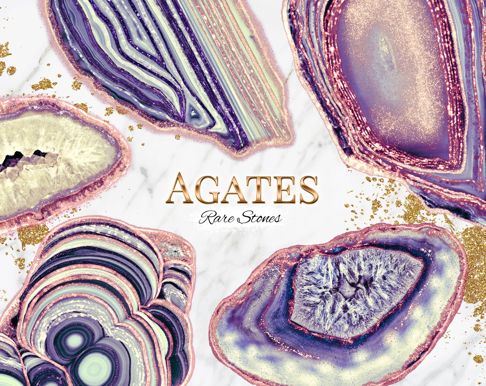 Rare Agates Clipart Agate Geode Clip Art Colorful Stones | Etsy