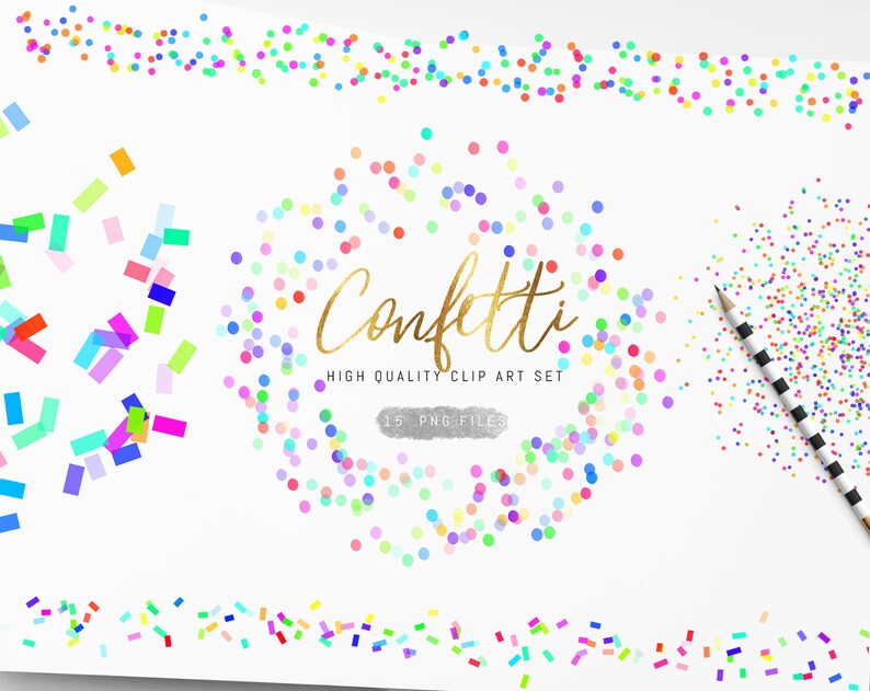 Rainbow Confetti Borders Clipart Confetti Frames PNG Etsy